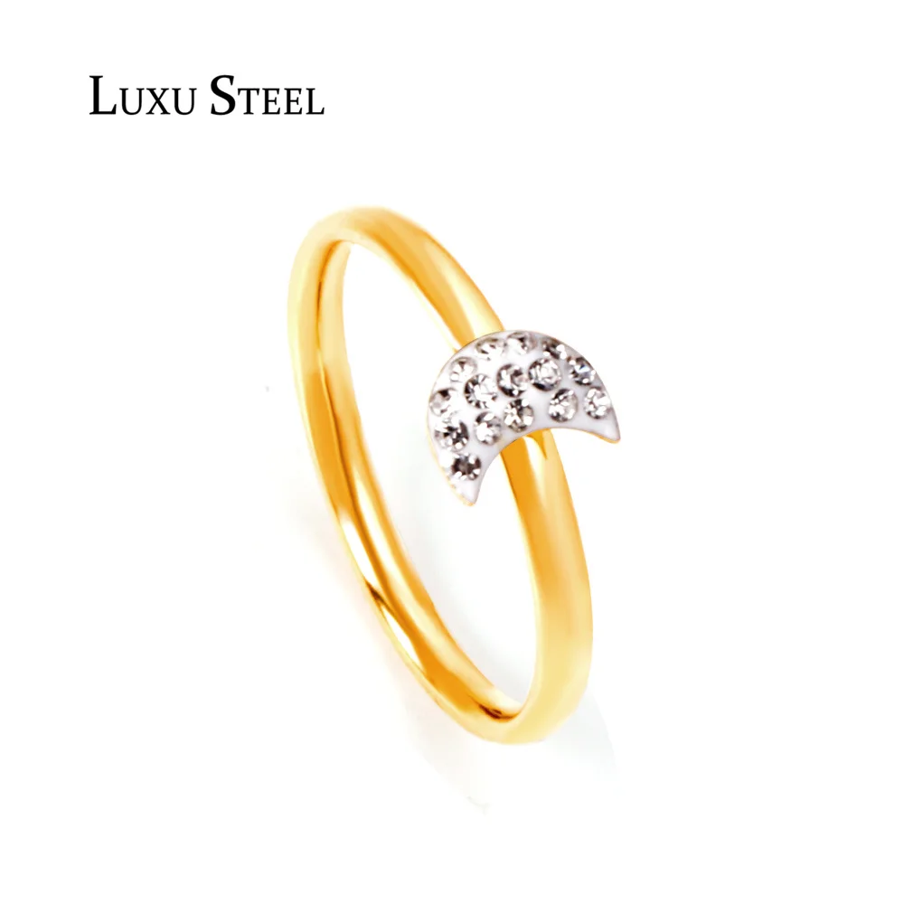 LUXUSTEEL Stainless Steel Rings For Women 2021 New Trendy Style Gold Color Cubic Zirconia Wedding Engagement Party | Украшения и