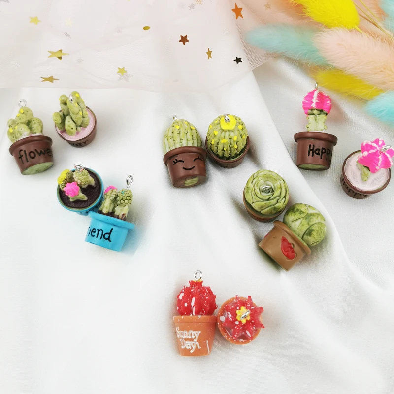 10 штук 3D милых бонсай-кактусовые подвески-подвески для украшения браслетов, ожерелий, сережек, ключей.