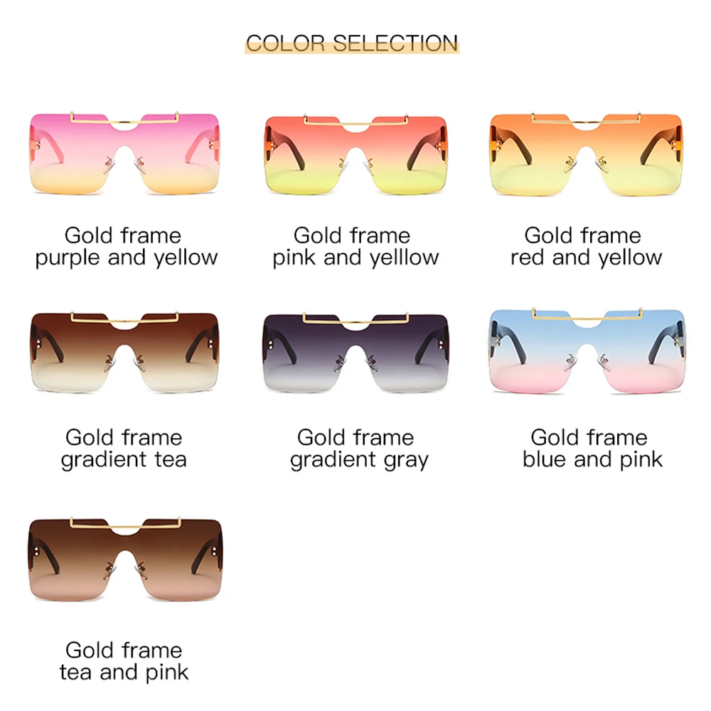 

LongKeeper Fashion Oversized Square Rimless Sunglasses Women Brand Designer Flat Top Big Sun Glasses Female One Piece Eyewear