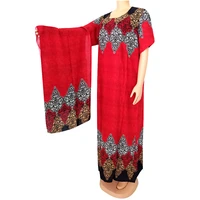 plus size women clothing 2021 latest maxi dress round collar short bat sleeve floral print dashiki clothes with scarf ethnic