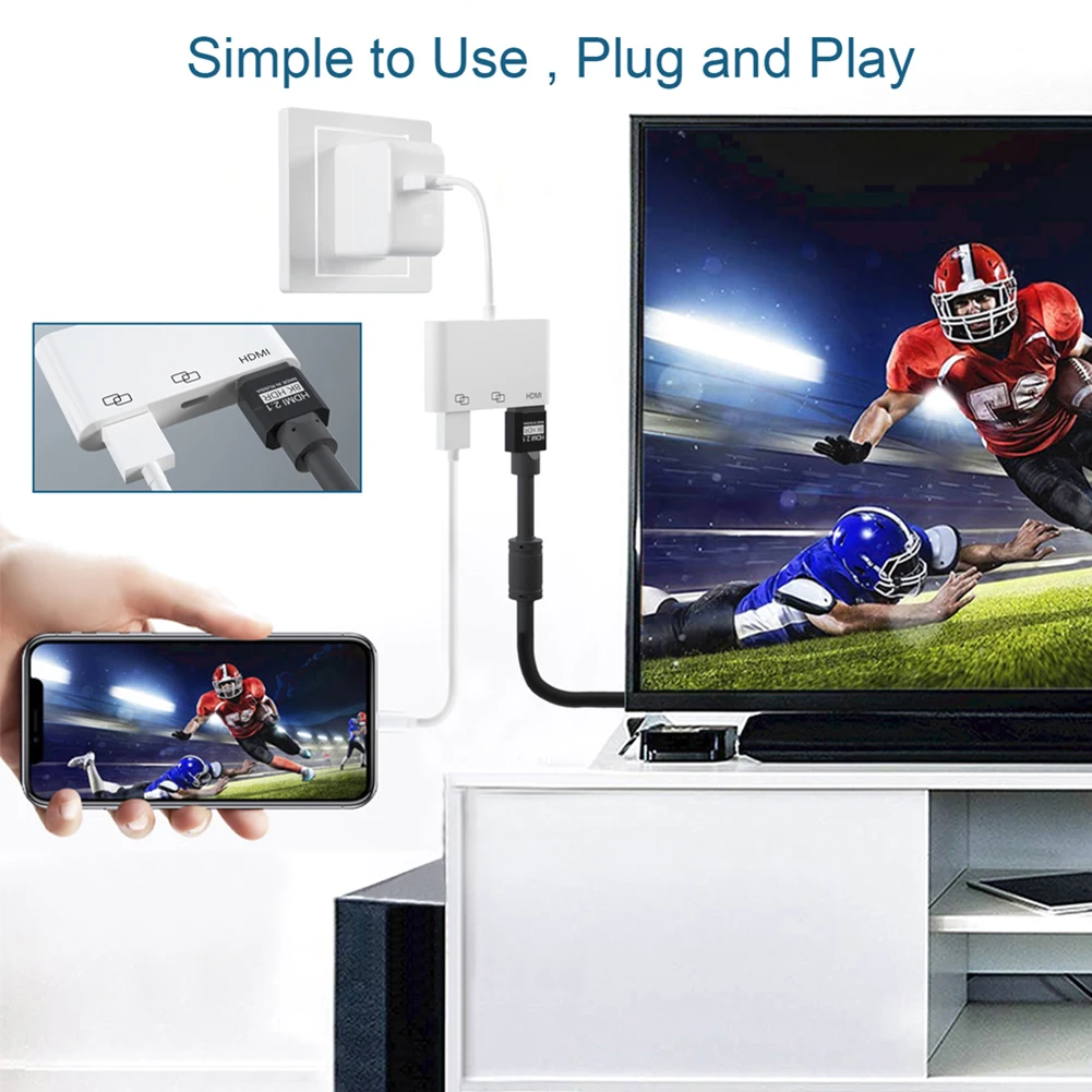 8P USB to HDMI-Compatible 3 Ports Cable Splitter Converter 1080P HD Digital AV OTG Adapter for iOS Hub Card Reader | Компьютеры и офис