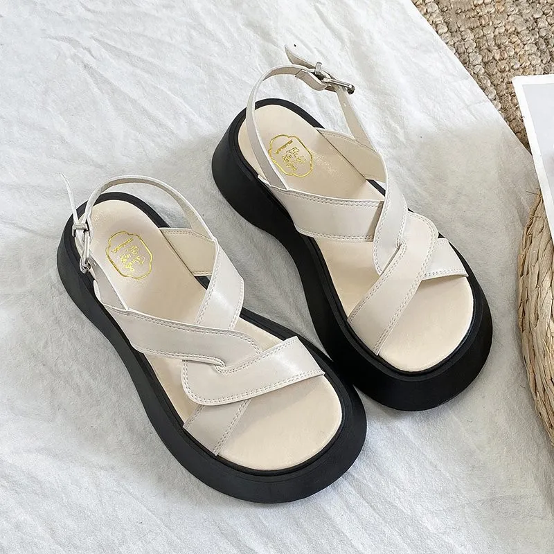 

Clogs Wedge Open Toe 2021 Summer Luxury Sandals Comfort Shoes for Women Suit Female Beige Med Platform Peep Fashion Flat Black N
