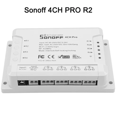 Интеллектуальный выключатель света Sonoff 4ch Pro R2 4-канальный WiFI переключатель c креплением на рейке Din Беспроводной интеллигентая(ый) РЧ пульт дистанционного управления Вкл/Выкл переключатель таймера умный дом eWeLink - Цвет: Sonoff 4ch Pro R2