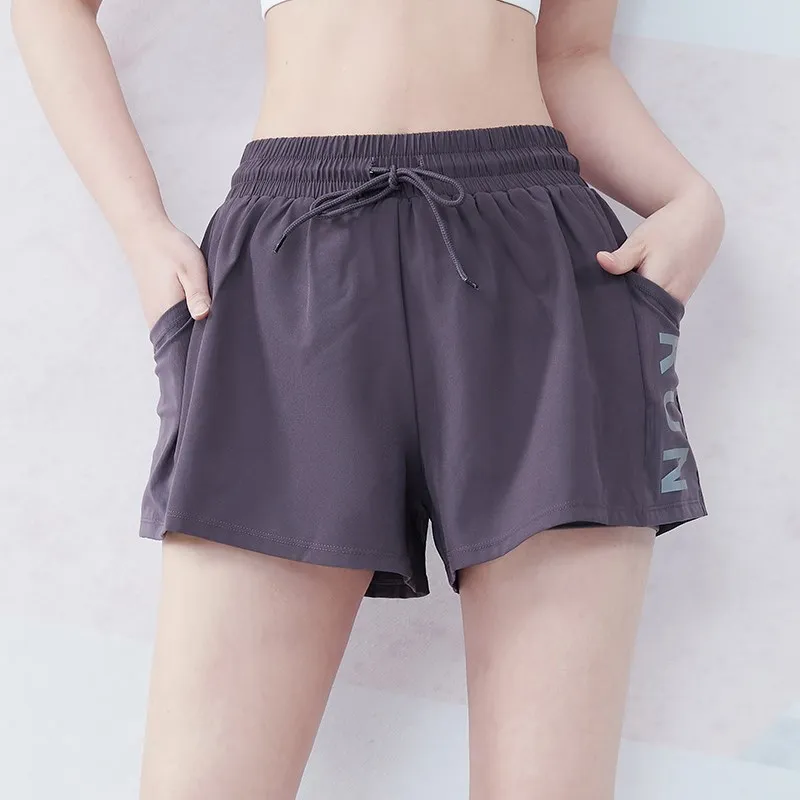 Summer Breathable Women Mesh Yoga Shorts Running Shorts Pocket Quick Dry Gym Clothing Loose 2 in 1 Fake Two Fitness Shorts