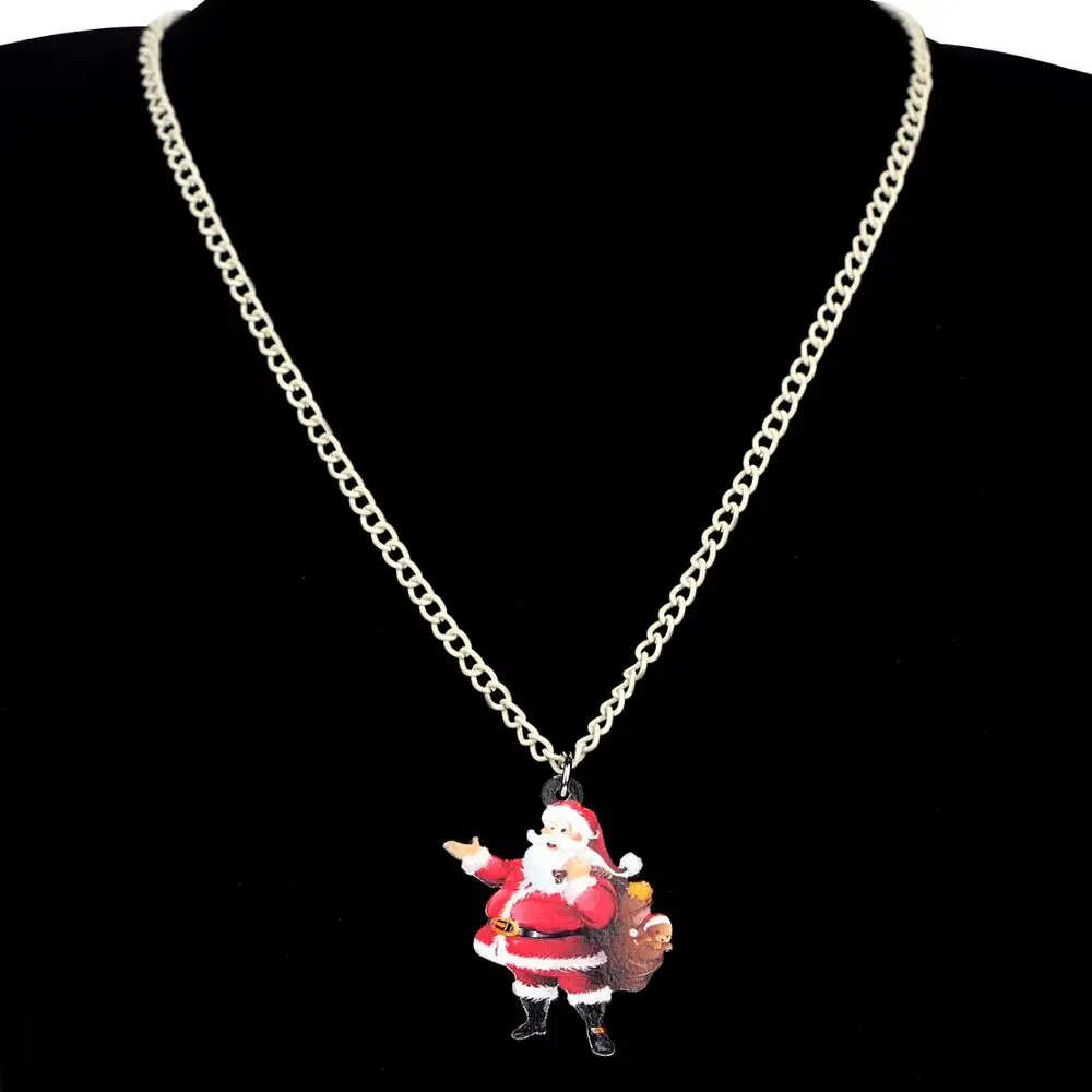 Bonsny Acrylic Christmas Anime Santa Claus Necklace Pendant Sweet Festival Jewelry Lady Girl Teen Kid Charm Decoration Gift 2019 | Украшения