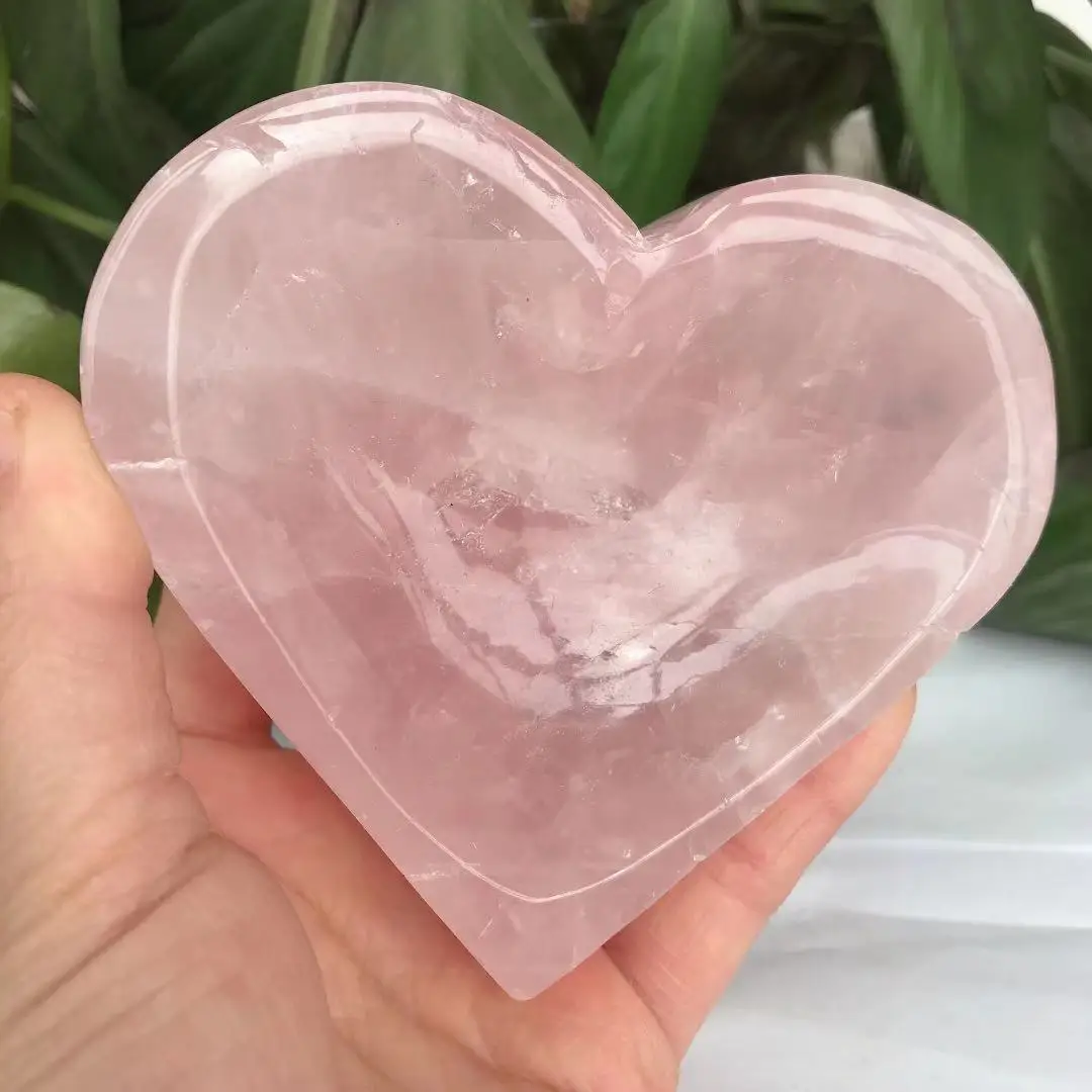 Красивых природных розового Хрустальная чаша в форме сердца энергии исцеления