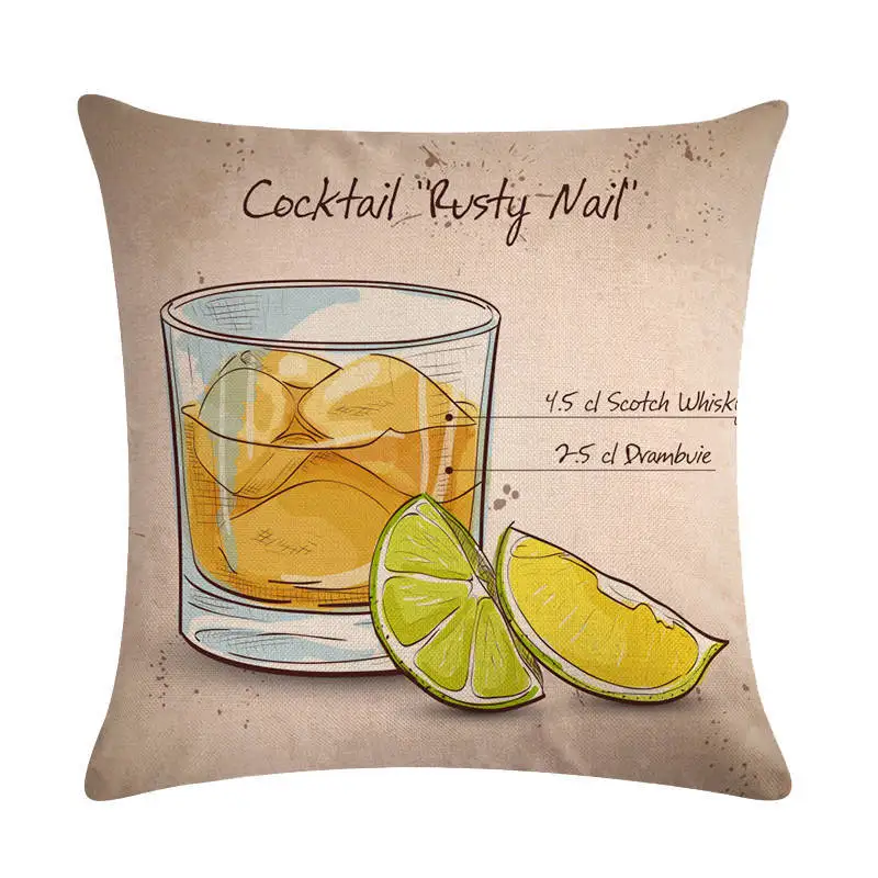 

45x45cm Cushion Cover Cocktail Martini Tequila Print Fauxlinen Pillowcase Creative Home Decor for Sofa Chair Couch Pillow Covers