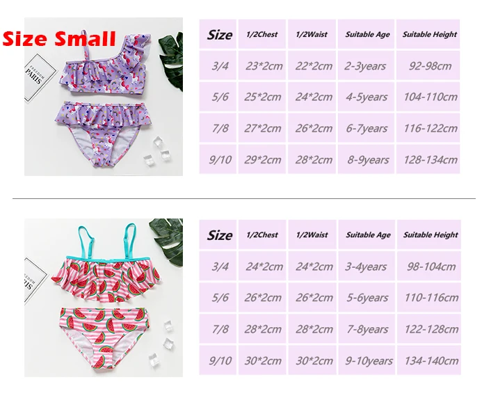 

Girls Floping Shoulder Bikini Swimsuits Ruffled Flounce top Ruffles trim bottom Two Pieces Swimsuit 3-10y Print Floral for Girl