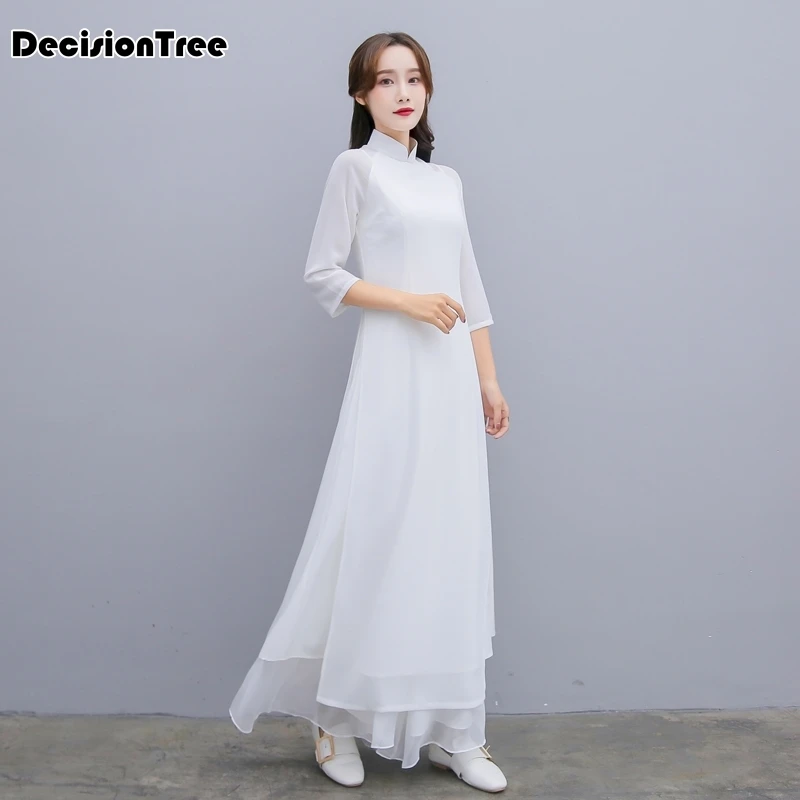 Женское однотонное белое aodai вьетнамское традиционное платье ao dai вьетнамское платье вьетнамские костюмы улучшенное платье Ципао