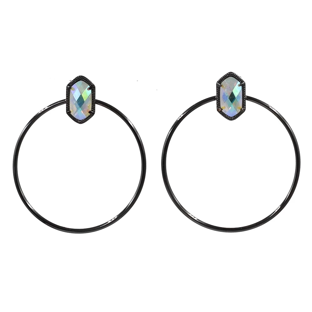 

2020 Winter Retro Fashion New Style Big Circle Inlay Oval AB Dichroic Crystal Stud Dangle Earrings For Women Jewelry Wholesale