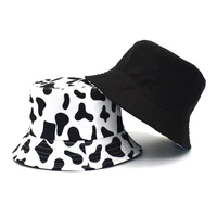 sparsil unisex cow fruit print bucket hats women summer foldable uv protect panama caps reversible 2 side wearable fishing cap