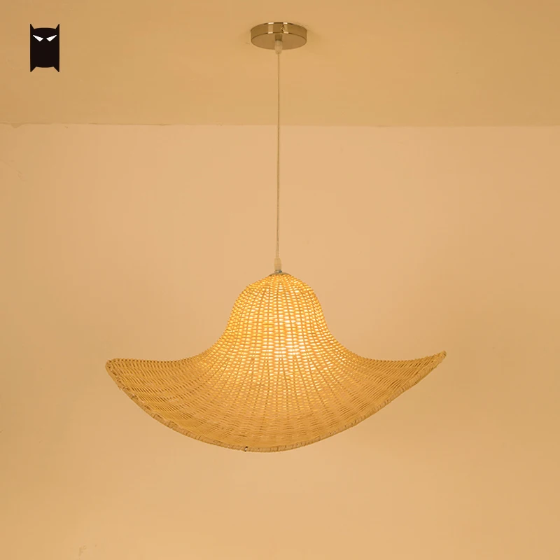 

Ручная Ткачество плетеная подвеска в виде шляпы из ротанга светильник Азиатский деревенский кантри подвесной потолочный светильник ферме...