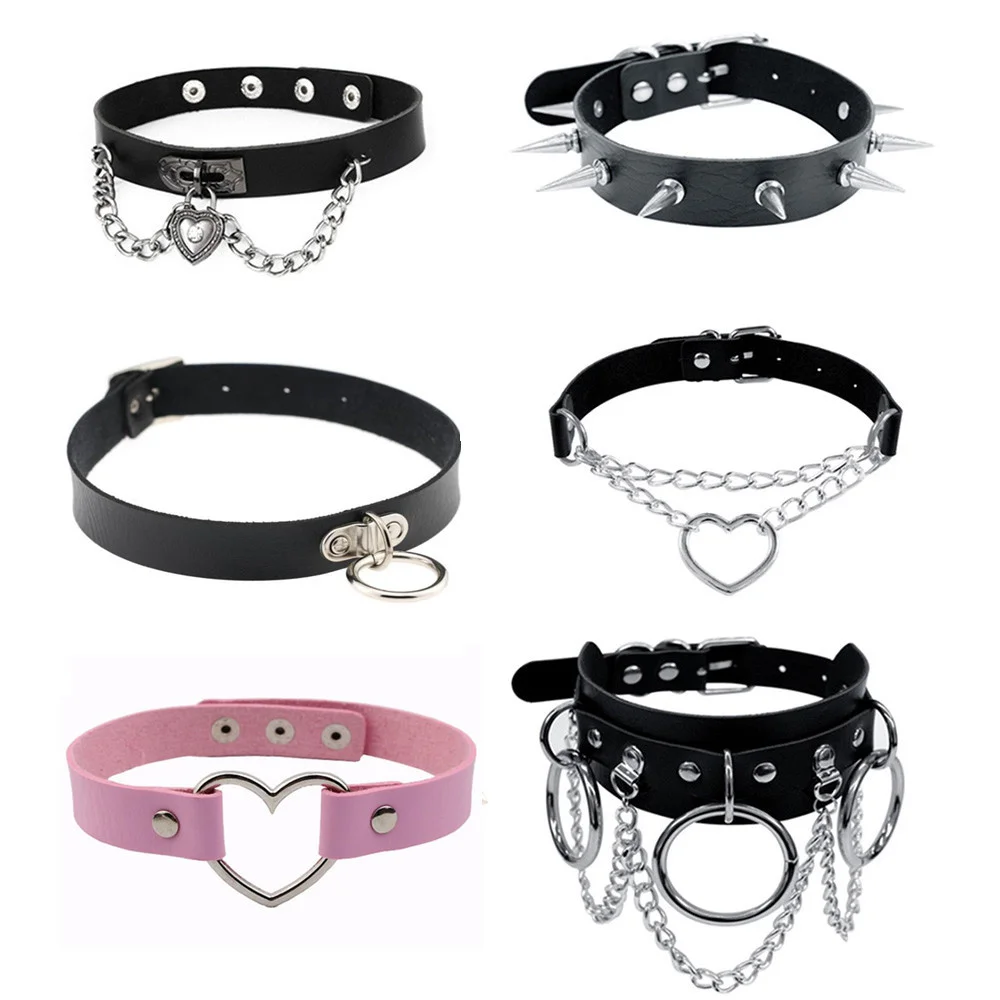 

New girls women sexy Gothic Lock Harajuku Chocker Necklace Heart Key Rivets Black Goth Punk Chokers Gothic Choker Necklace