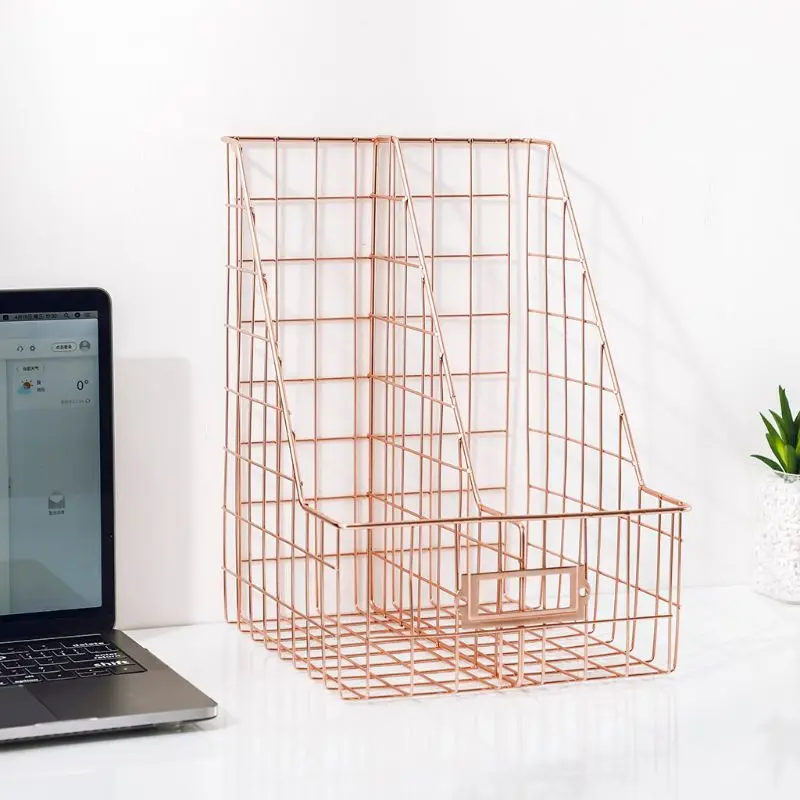 

Nordic Wrought Iron Double Grid File Holder Desk Shelf Magazine Book Storage Rack Organizer Dropship