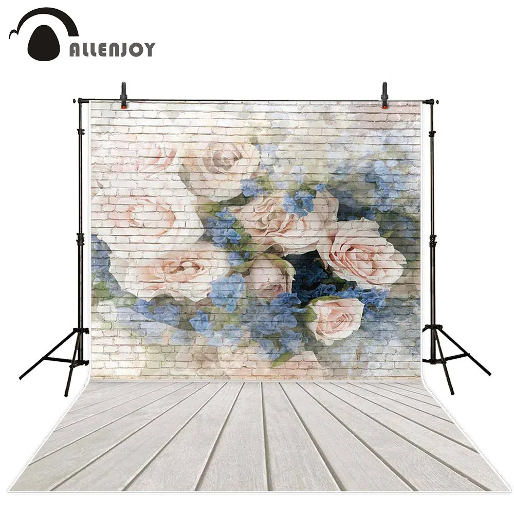 Фон для фотосъемки Allenjoy с изображением кирпичной Пастельной стены и цветов