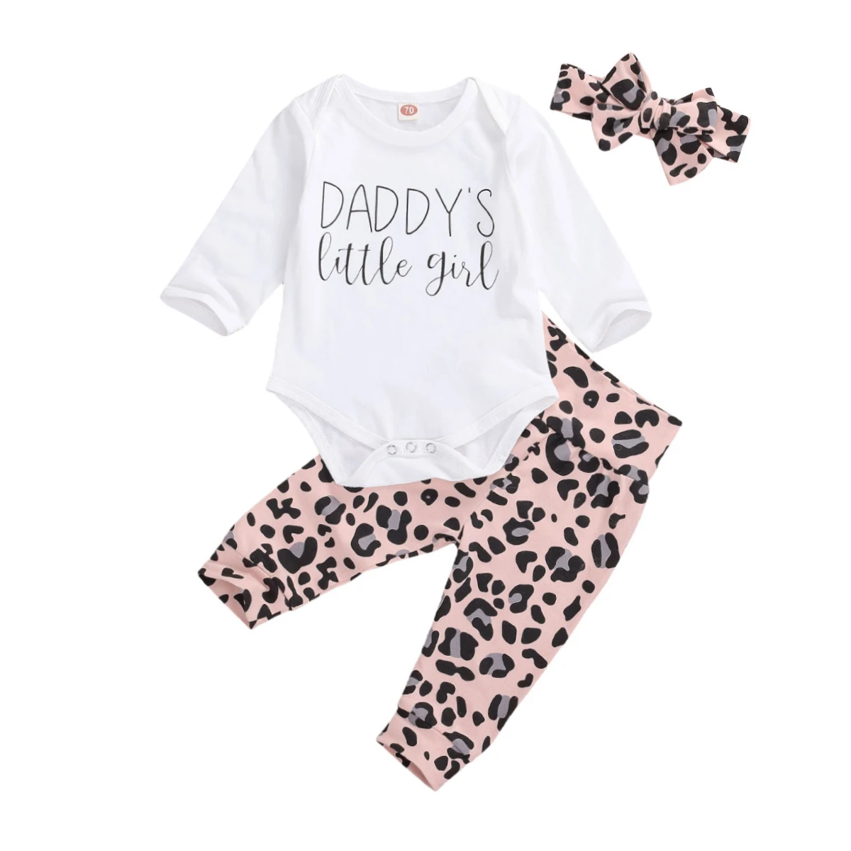 

0-24M Leopard Newborn Infant Baby Girl Clothes Set Daddy's Little Girl Romper + Pants Headband Cute Autumn Outfits