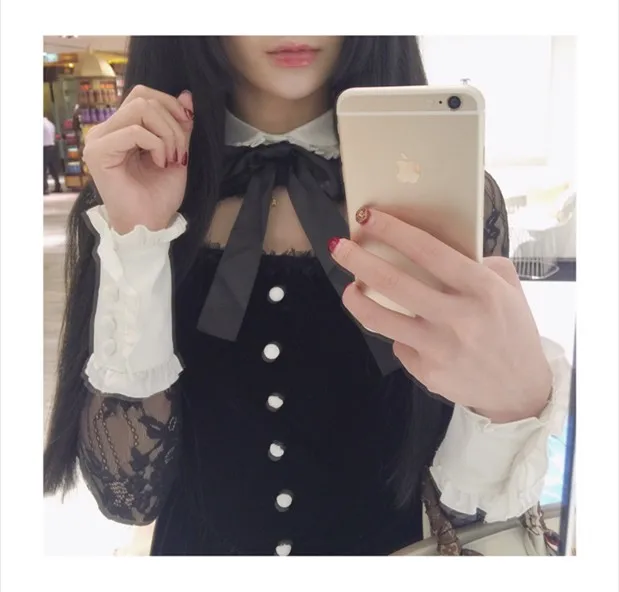 Женское платье в викторианском стиле черное ажурное с бантом готическом для