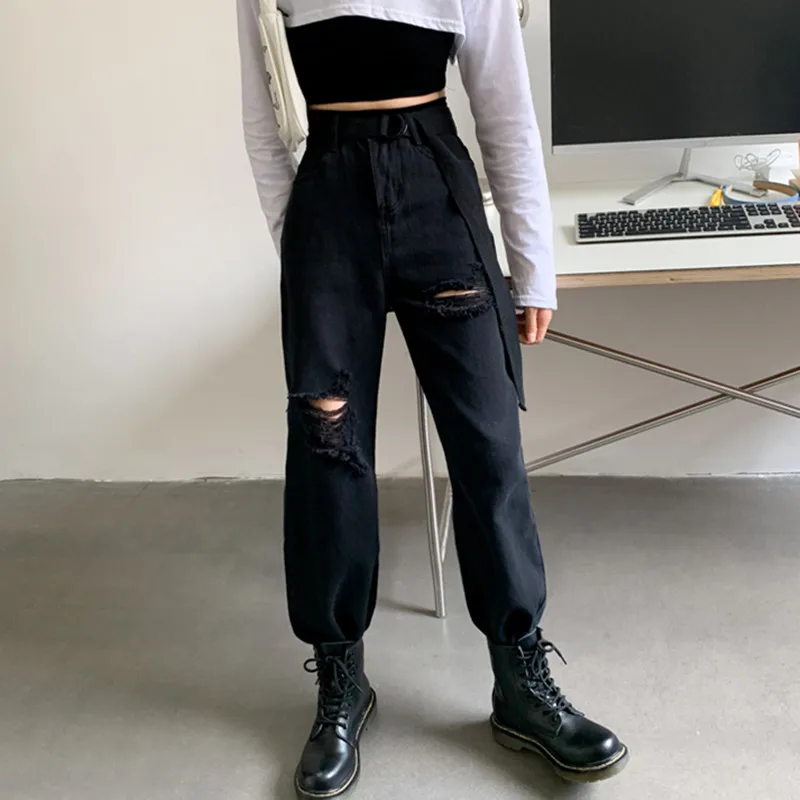 

Woman Jeans Ripped High Waist Clothes Wide Leg Denim Clothing Streetwear Vintage Quality 2020 Fashion Harajuku Straight Pants