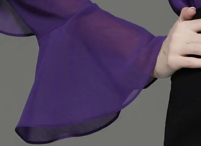 

2020 Spring Autumn Female Ladies Ruffled Korean Fashion Clothing , Women 4xl Purple Long Sleeve Chiffon Blouse Top Shirts