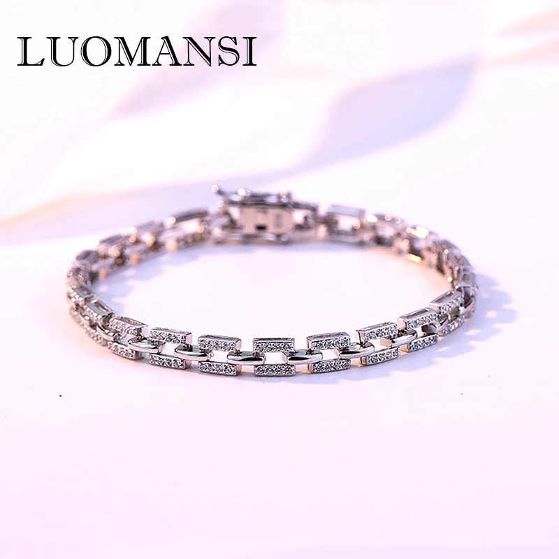 

Luomansi Real 925 Sterling Silver Bracelet for Women Square Chain Bracelet Lover Gift Jewelry Wholesale