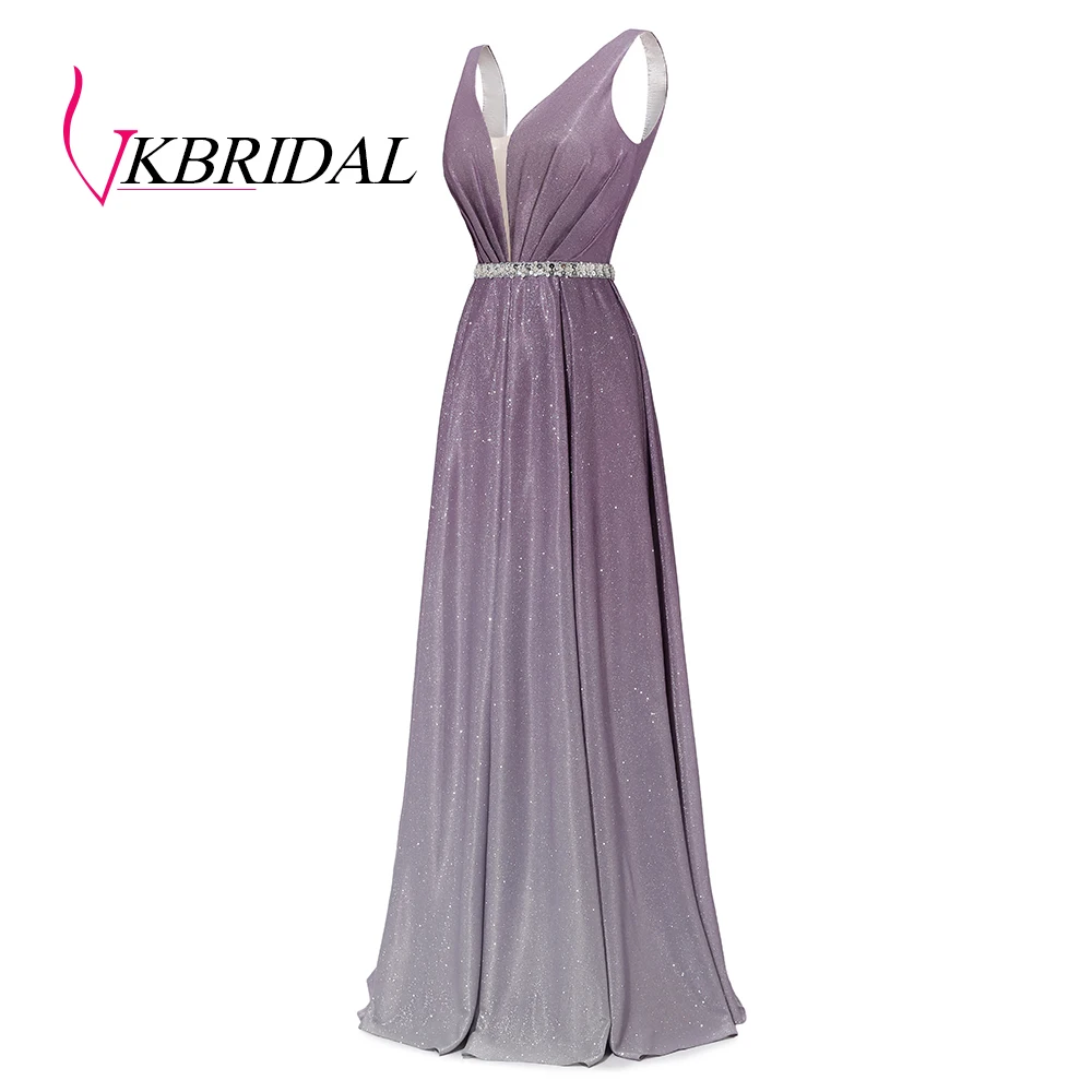 Вечернее платье VKBRIDAL блестящее с v образным вырезом и открытой спиной