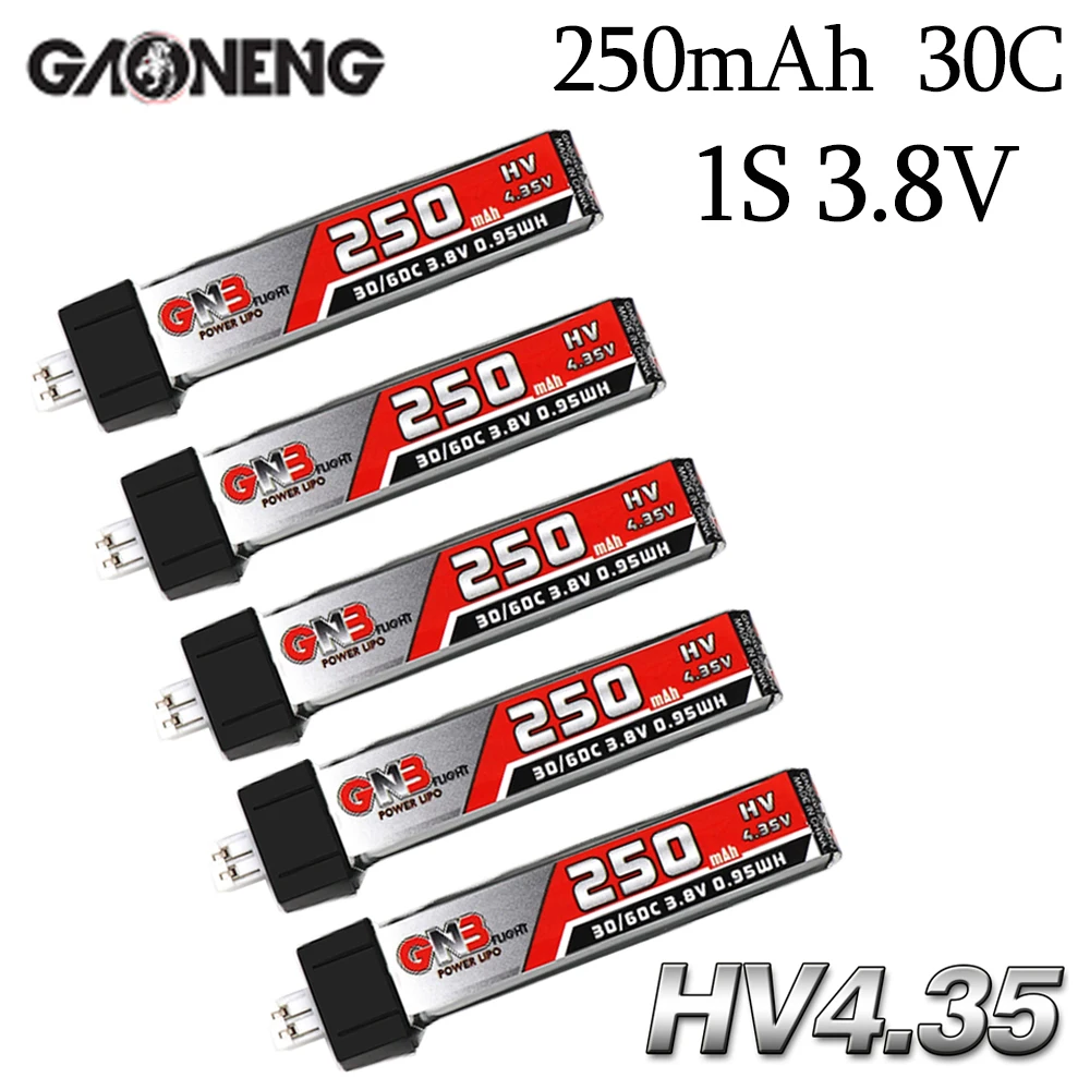 5 шт. литий полимерный аккумулятор GAONENG GNB 1S 250 мАч 3 8 в HV 4 35 30C/60C для дрона QX65 Blade Nano QX