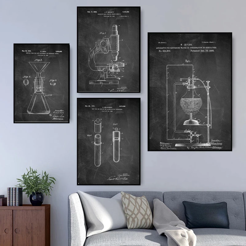 

Черно-белая химическая биология, периодические настольные художественные плакаты, научная живопись на холсте, настенная живопись для гост...