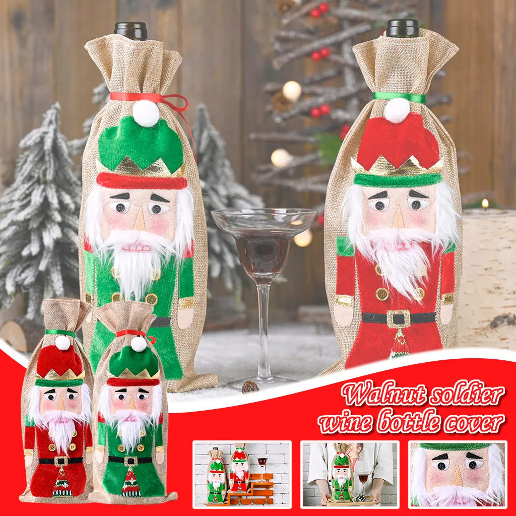 Рождественская Крышка для бутылки вина Санта Клаус сумка рождественские