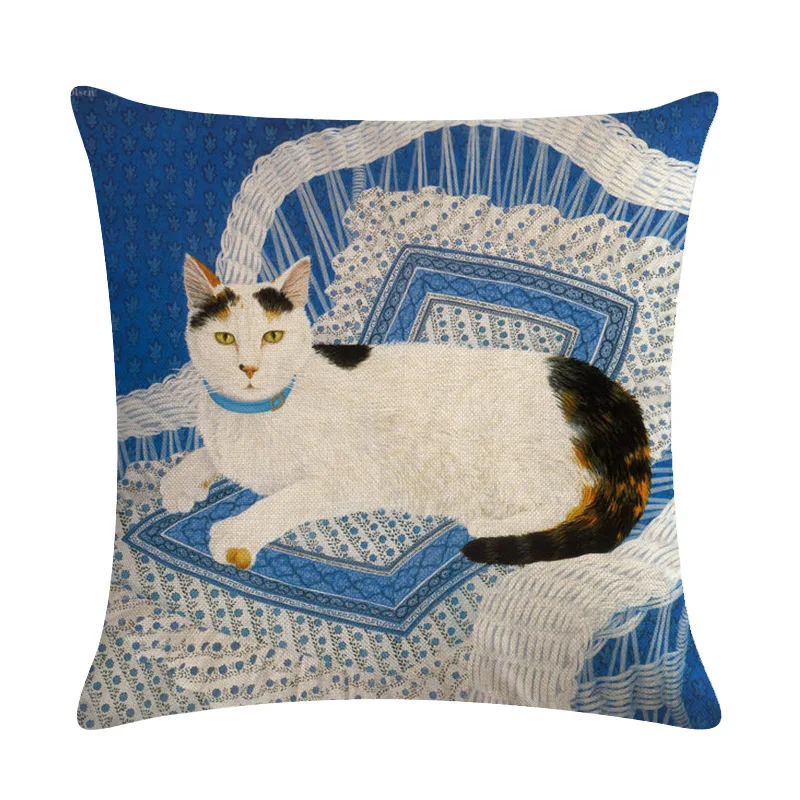 

Retro Cute Animal Faux Linen Bed Cushion Cover Vintage Single Side Decorative Throw Black Cat Christmas Pillow Case Sofa Chair