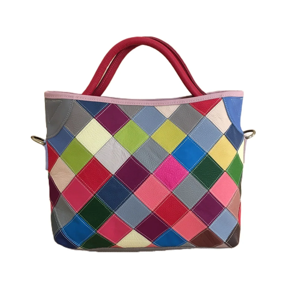 

New Style Plaid WOMEN'S Bag Mixed Colors Cowhide Handbag Shoulder Bag WOMEN'S Bag