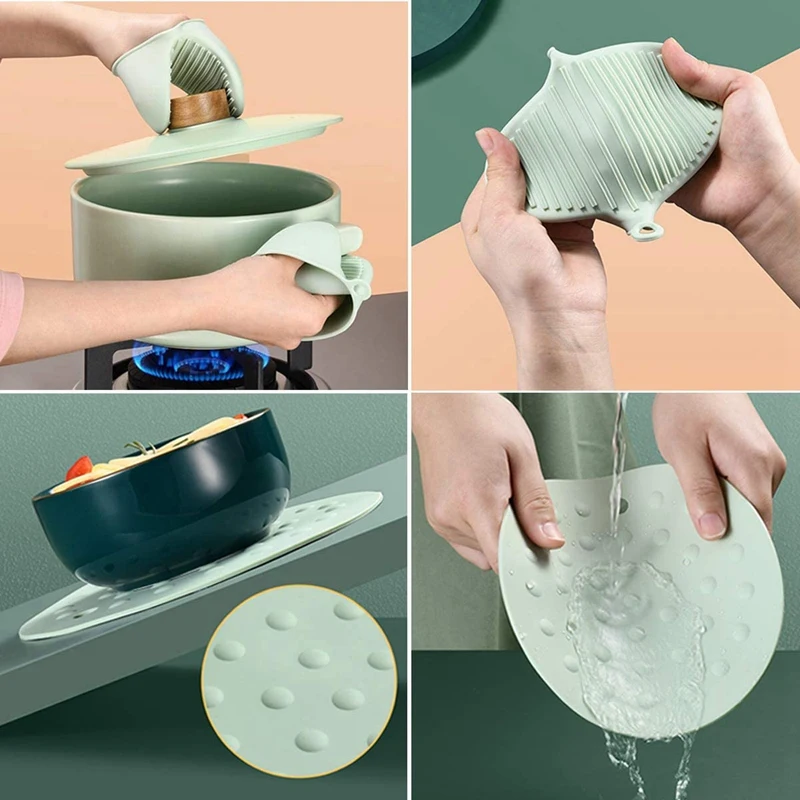 

Heat-Resistant Silicone Oven Gloves and Potholders, Suitable for Kitchen Baking, Cooking and Grilling, Six-Piece Set