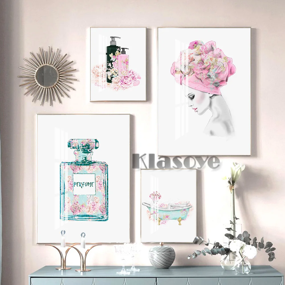 

Flower Perfume Art Prints Poster Modern Minimalist Shower Room Sign Home Decor Girls Room Gift Canvas Painting Wall Stickers