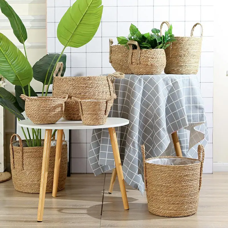 

Rattan Storage Basket Flower Pots Hand Woven Wicker Basket Sundries Organizer Home Garden Decoration Supplies Wall Flower Basket