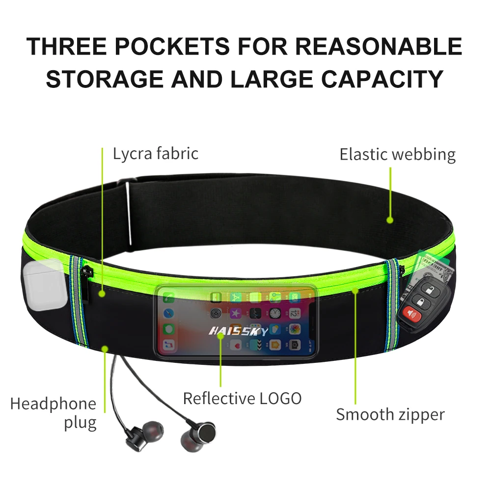 Спортивная поясная сумка Haissky для мужчин водонепроницаемая на пояс бега