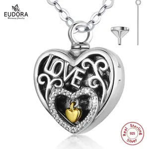 Памятный кулон для праха и урны Eudora из стерлингового серебра серебряный медальон в виде сердца пробы, 18 К, сердечко Кремация, Золотой шарм в форме сердца, Любовное ожерелье, ювелирные украшения на память G13