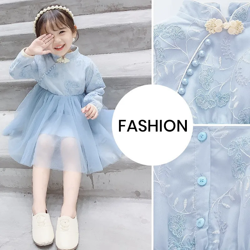 Платье Сезон осень в китайском стиле Детское платье с длинными рукавами для