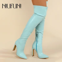 niufuni pointed high heels zip women boots size 35 42 leather over the knee boots thigh high womens winter shoes elastic fabric