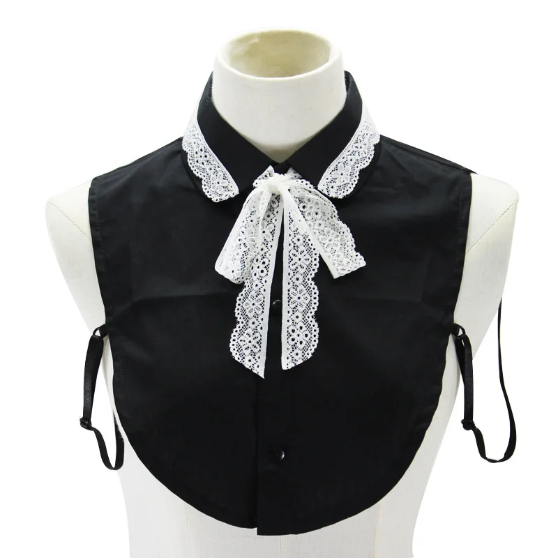 

2021 Women Cotton Fake Collar Girls Black Shirt Lapel False Collars Neck Tie Detachable Collar Blouse Top Women Clothes Decor