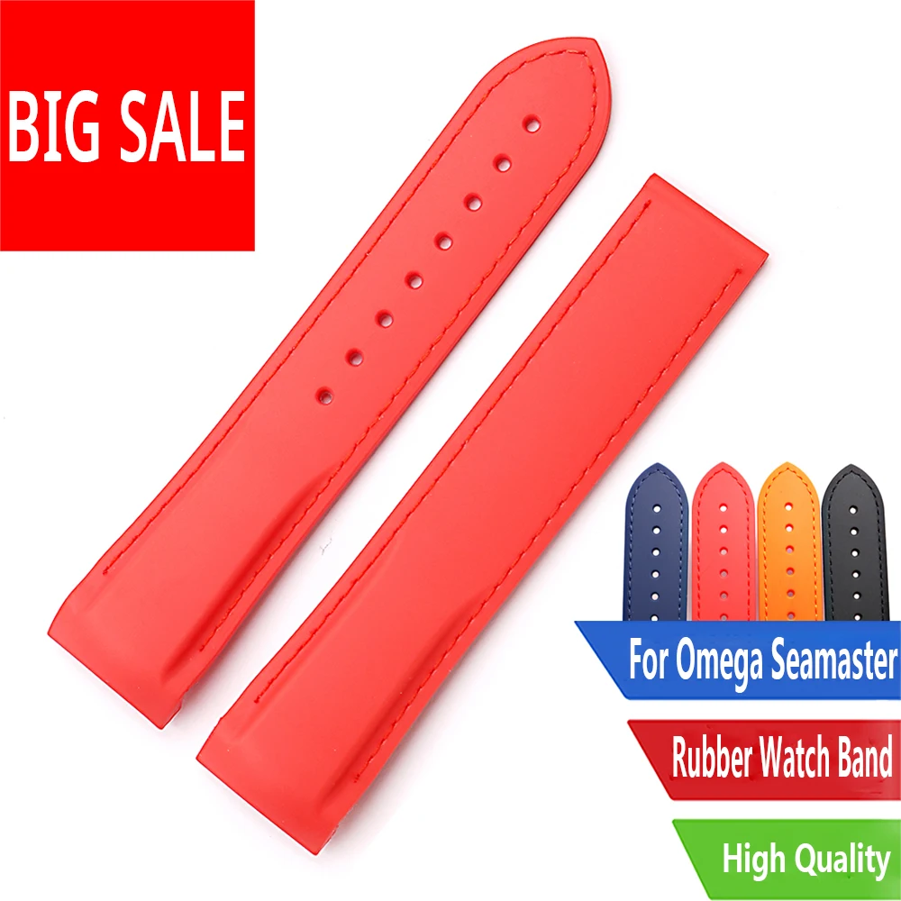 Rolamy 20mm Top Quality Orange Waterproof Silicone Rubber Replacement Wrist Watch Band Strap Belt With Clasp For Omega Seamaster