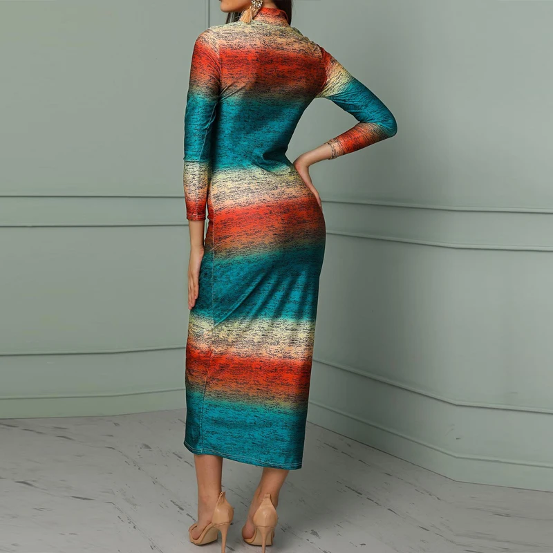 Женское сексуальное облегающее платье с высоким воротом длинным рукавом