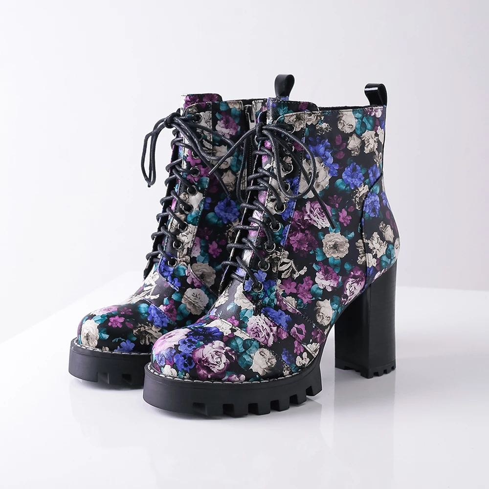 

Fashion Women Spring Fall Winter Platform Shoes Ladies Leather High Heels Ankle Boots Round Toes Chunky Heels Zipper Short Boots