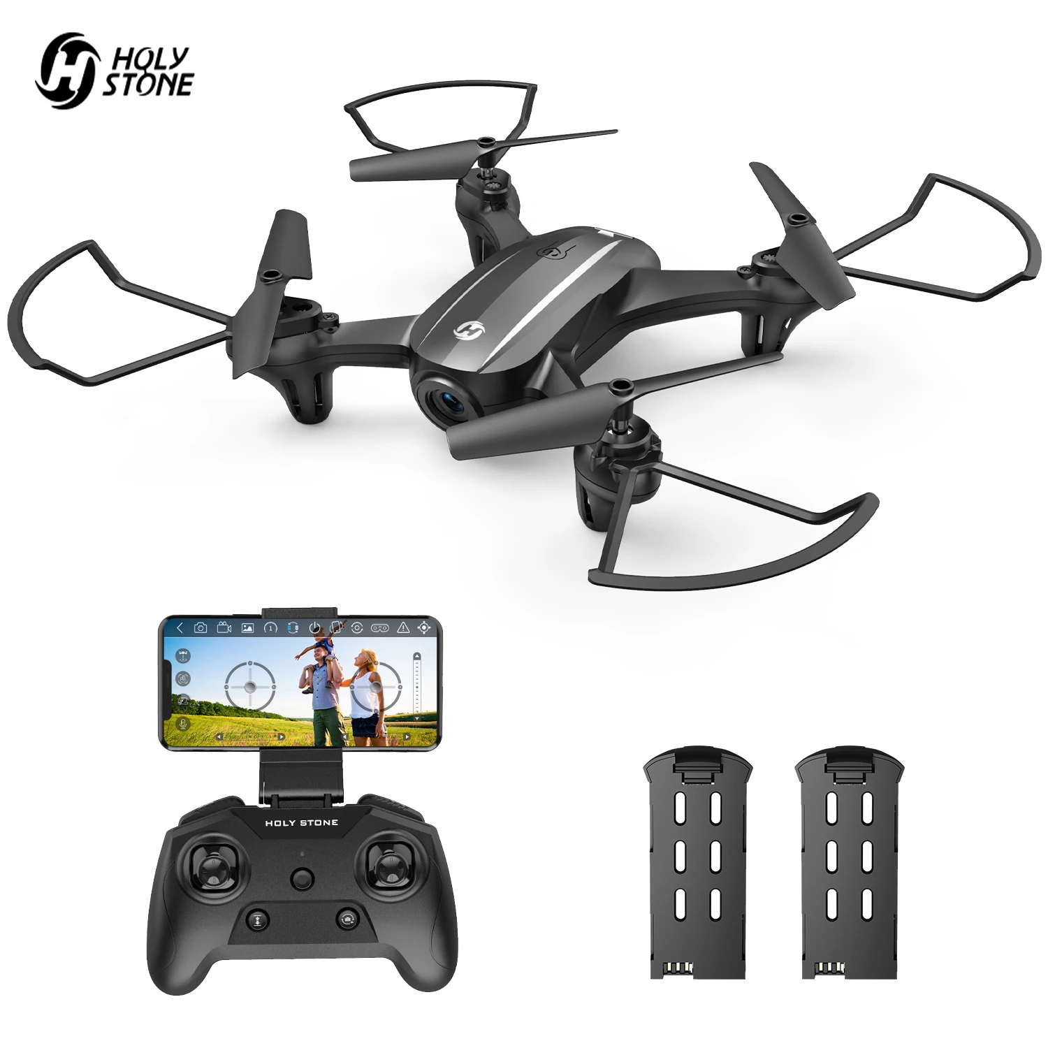 Holy Stone HS340 Mini Drone 720P FPV Camera RC Quadcopter Circle Fly 3D Flips Gesture/Voice Control Waypoint Fly 2 Batteries