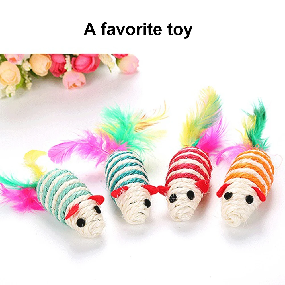 

6pcs Mice Shape Rainbow Ball with Bell Interactive Pet Cat Toy Random Color