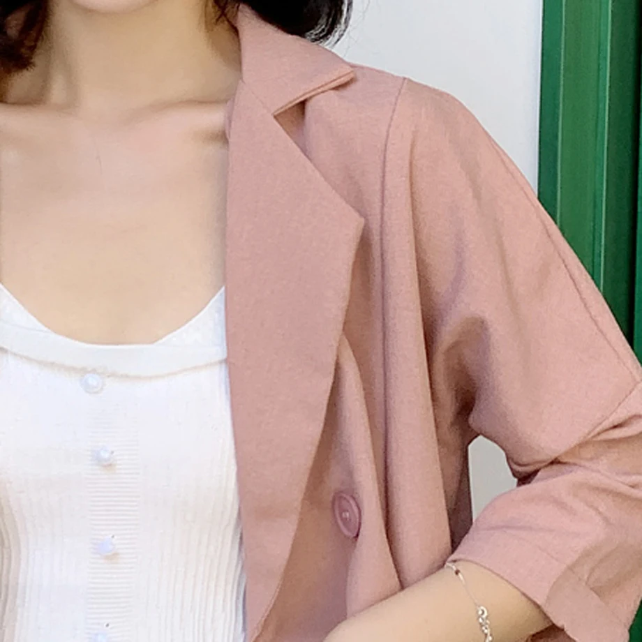 Женский костюм из двух предметов повседневный однотонный пиджак с карманами и