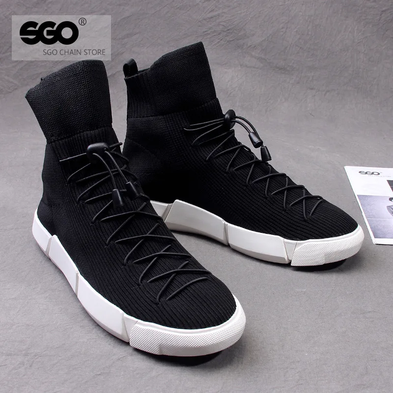 KHRun high top sneakers socks shoes lace-up men men's new fly woven mens | Обувь