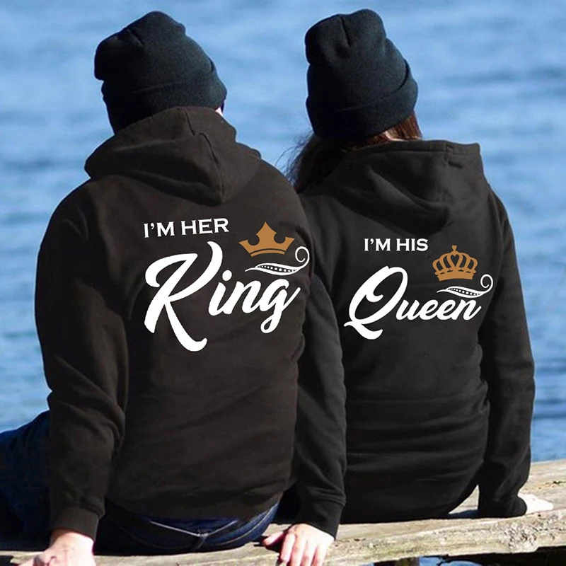 Casual King Queen Letter Women's Clothing Couple Hooded Print Sweatshirt image 3