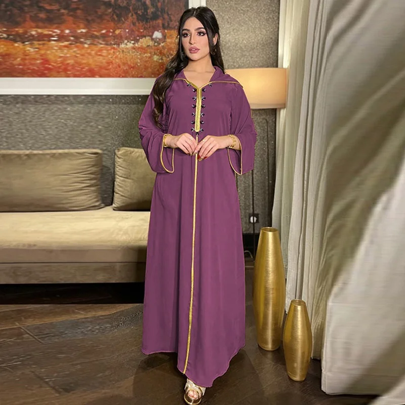 Elegant Lady Islamic Clothing Abaya Dubai Turkey Muslim Hooded Dress Women Moroccan Caftan 2022 Eid Mubarak Djellaba Femme
