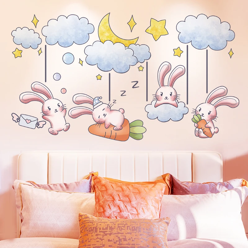 

[SHIJUEHEZI] Rabbits Animals Wall Stickers DIY Clouds Stars Carrots Bunny Wall Decals for Kids Bedroom Baby Room Home Decoration