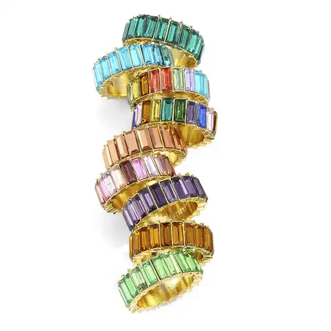 VG 6YM elegant rainbow ring multi -colored ring with crystals Eternity square Ring Baget Women's Wedding Jewelry in bulk