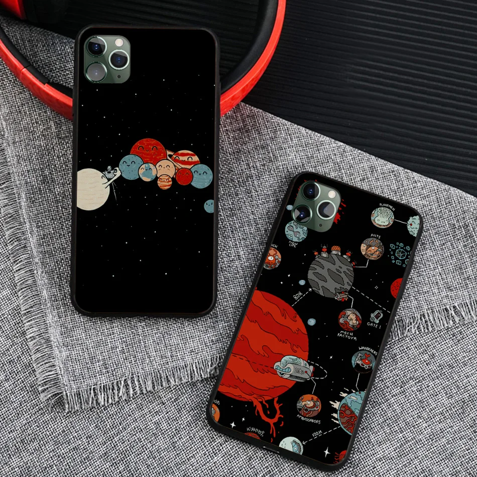 cartoon style solar system space aesthetics soft silicone phone case cover shell for iphone 6 6s 7 8 plus x xr xs 11 pro max free global shipping